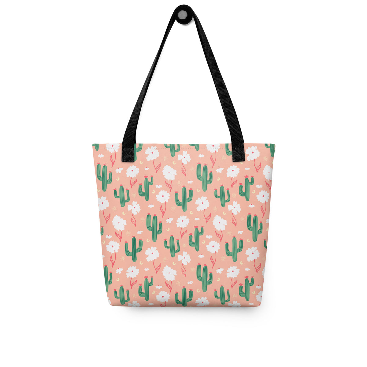 Peach Cactus Floral Tote Bag – Desert Wildflower Southwestern Celestial Everyday Carryall