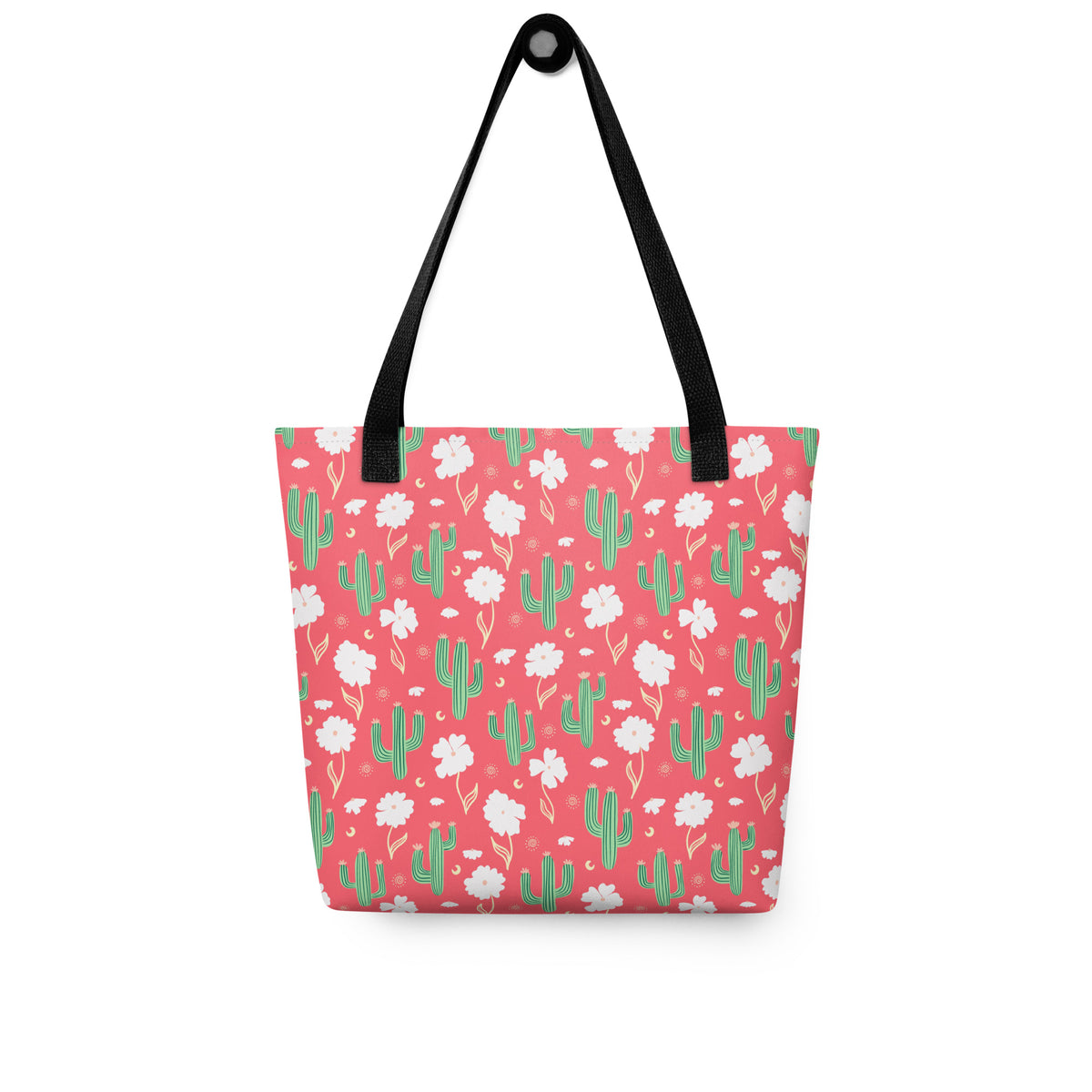 Coral Cactus Floral Tote Bag – Bright Desert Wildflower Celestial Everyday Carryall