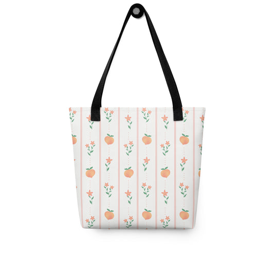Pink Peach Blossom Tote Bag | Cottagecore Market Tote | Floral Stripe Tote | Blossom & Peach Collection