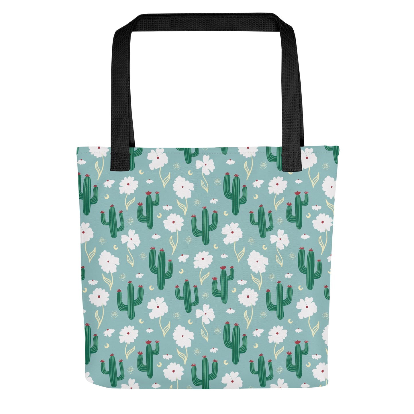 Blue Cactus Floral Tote Bag – Desert Wildflower Southwestern Celestial Everyday Carryall