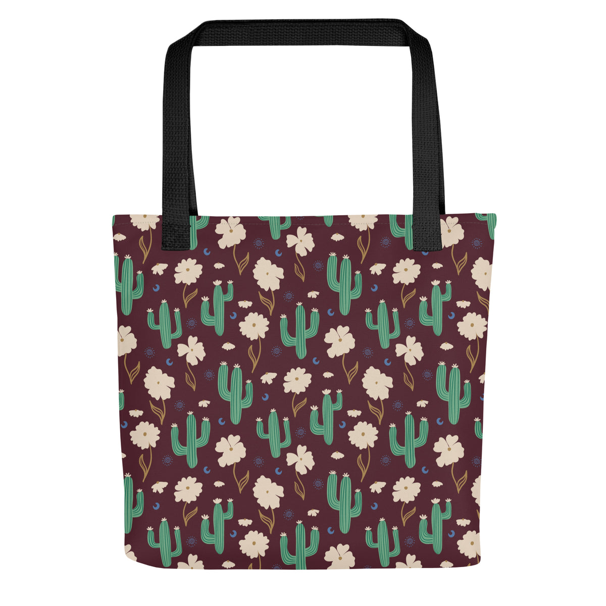 Burgundy Cactus Floral Tote Bag ā Desert Wildflower Western Celestial Everyday Carryall