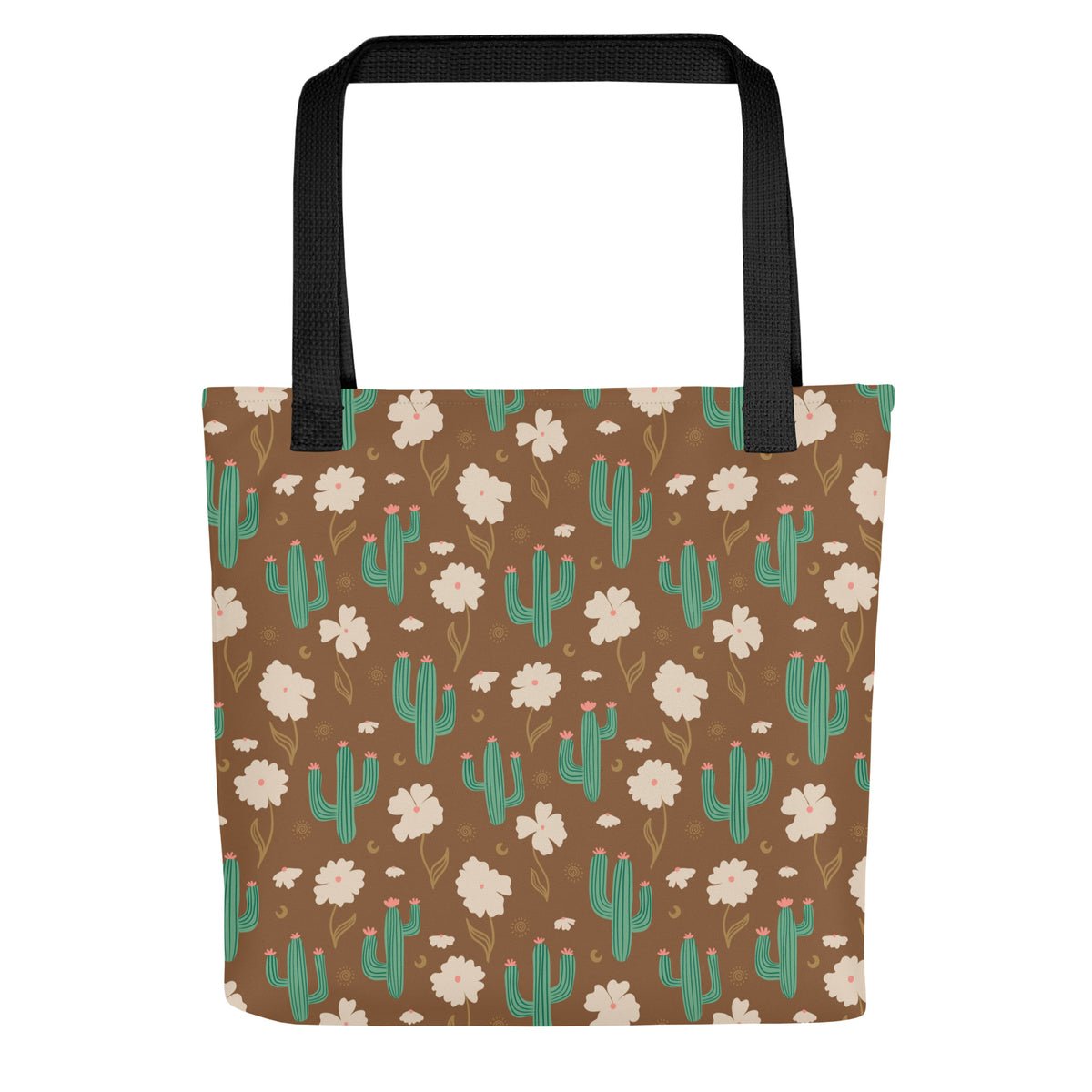 Brown Cactus Floral Tote Bag β Desert Wildflower Celestial Western Everyday Carryall