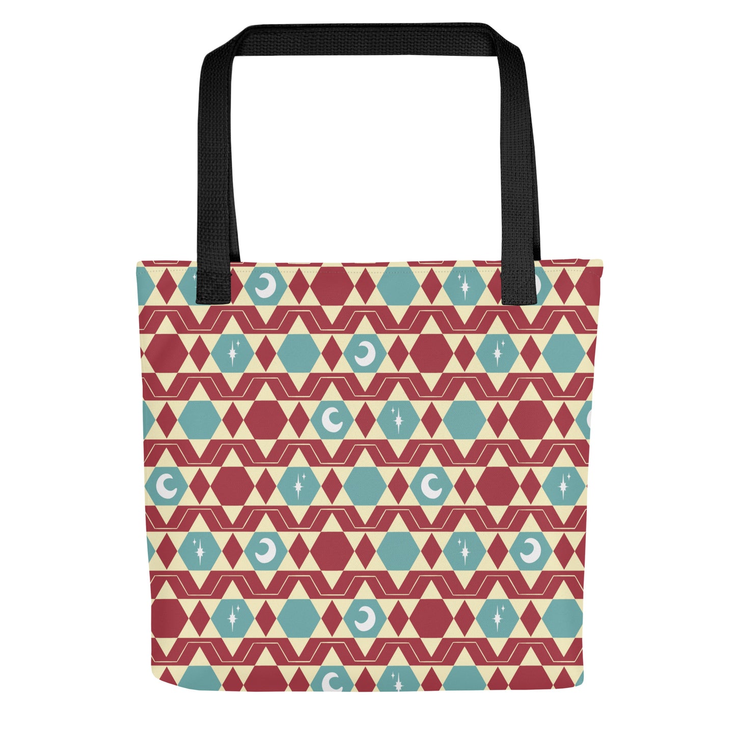 Teal & Red Celestial Tote Bag β Moon Star Geometric Southwestern Print Everyday Carryall