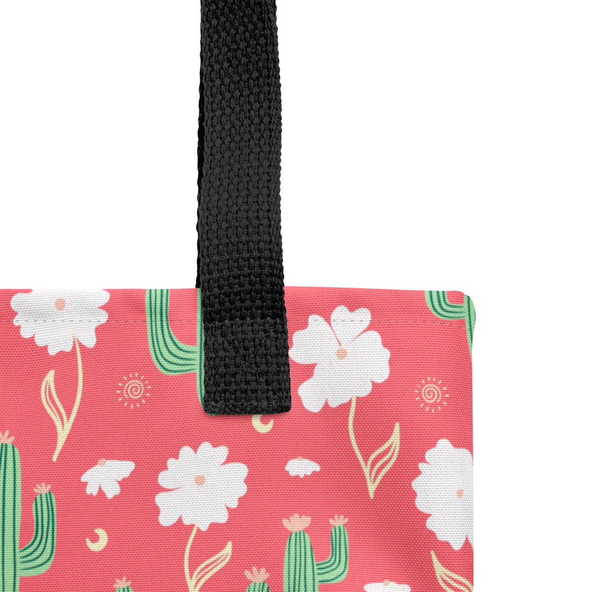 Coral Cactus Floral Tote Bag – Bright Desert Wildflower Celestial Everyday Carryall