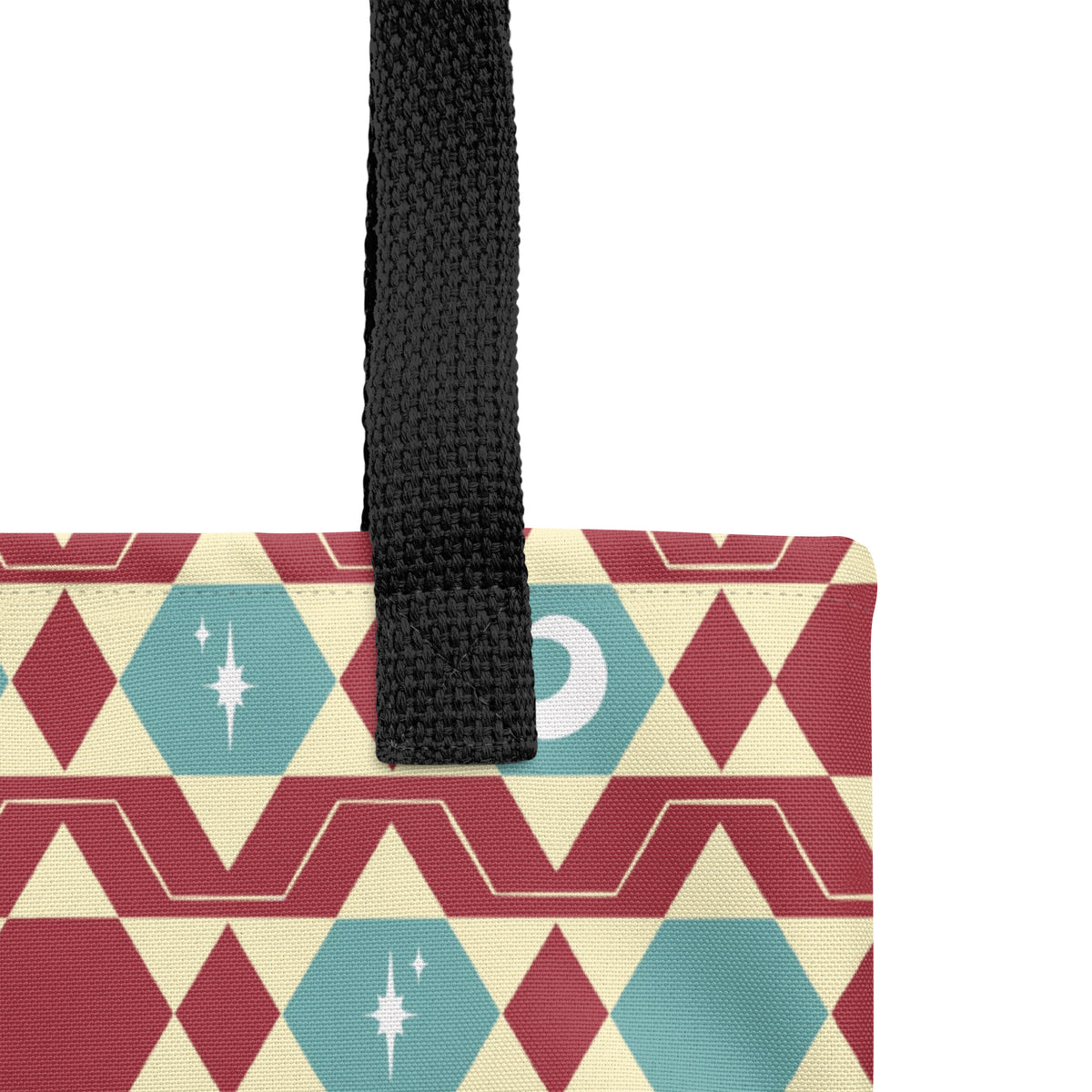 Teal & Red Celestial Tote Bag β Moon Star Geometric Southwestern Print Everyday Carryall