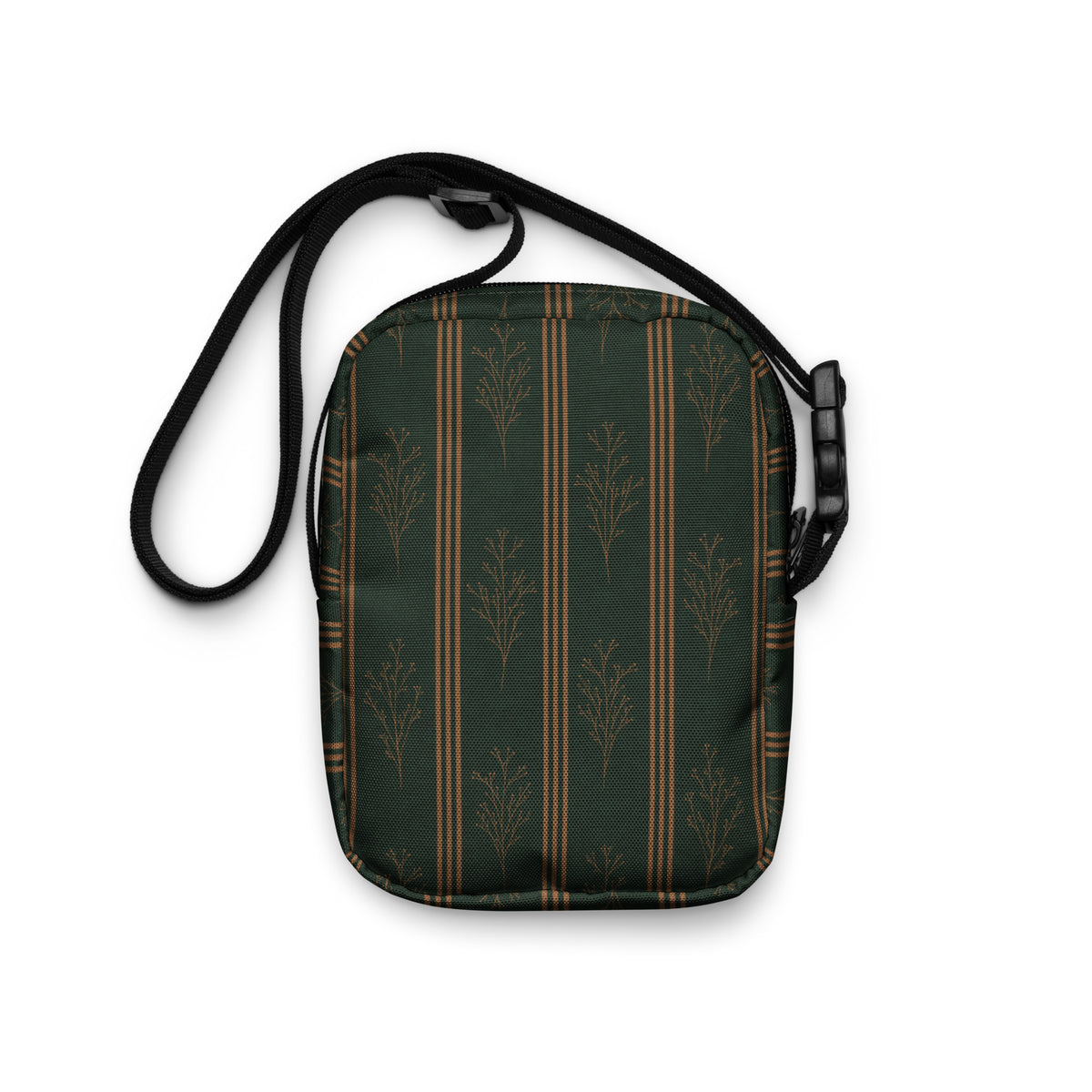 Green & Gold Botanical Crossbody Bag | Vintage Striped Purse