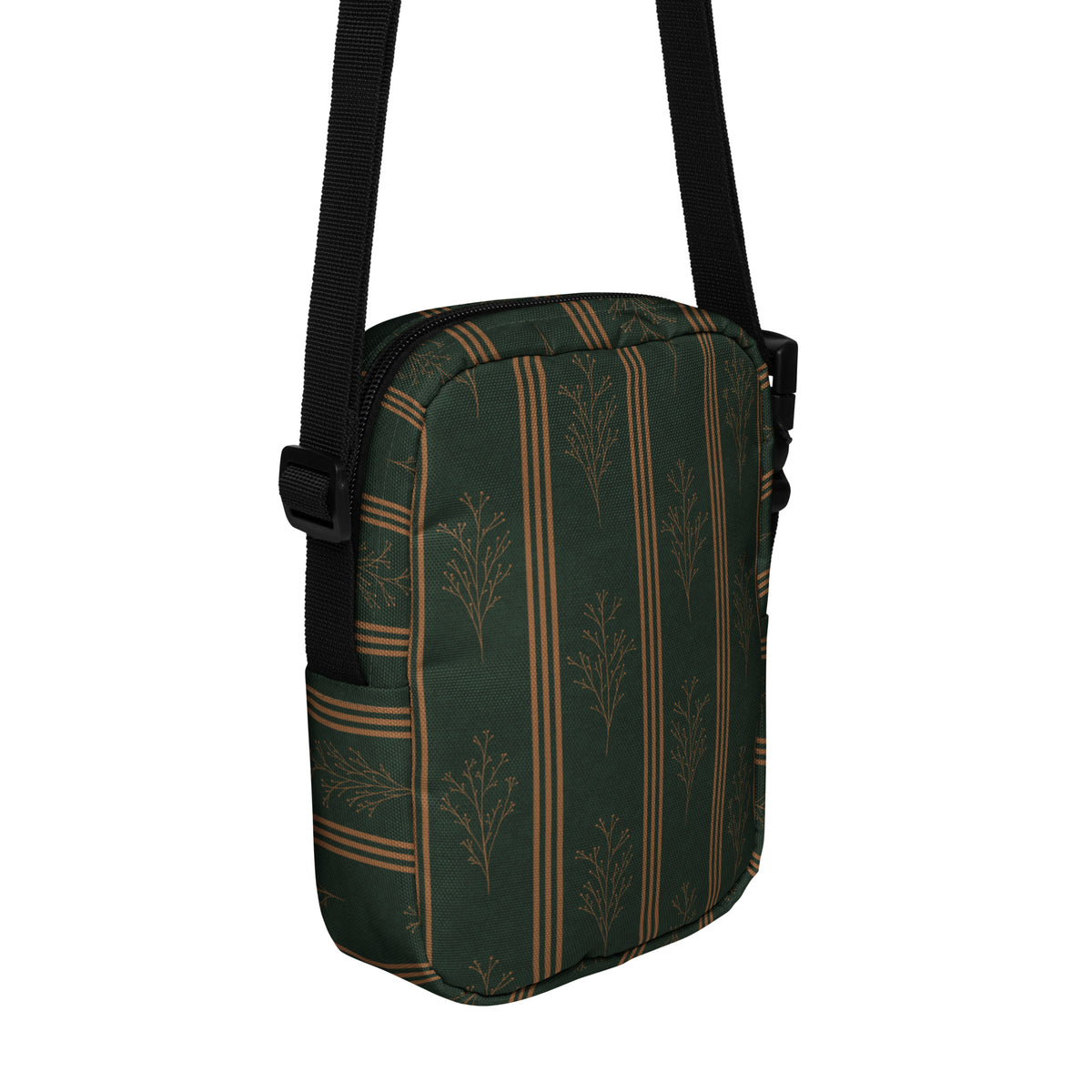 Green & Gold Botanical Crossbody Bag | Vintage Striped Purse