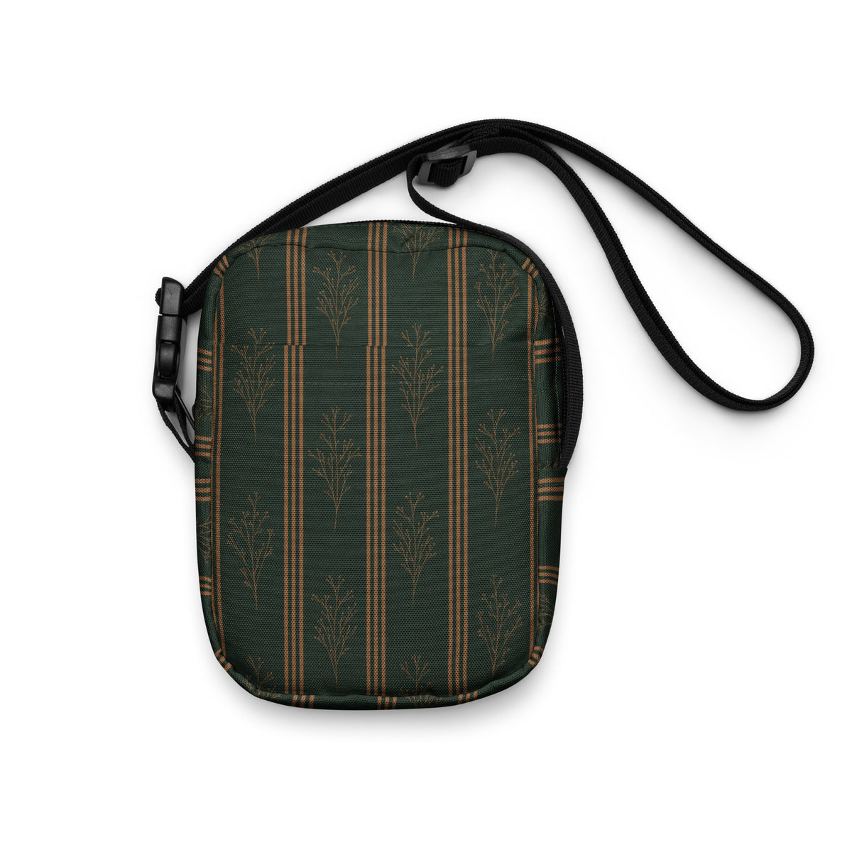 Green & Gold Botanical Crossbody Bag | Vintage Striped Purse