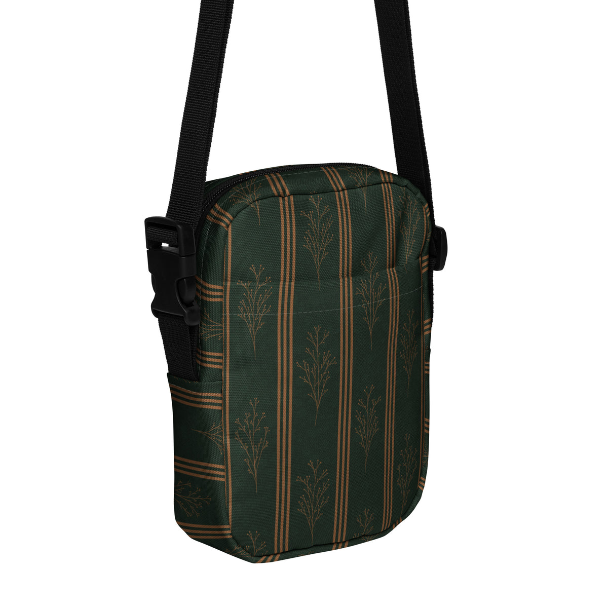 Green & Gold Botanical Crossbody Bag | Vintage Striped Purse