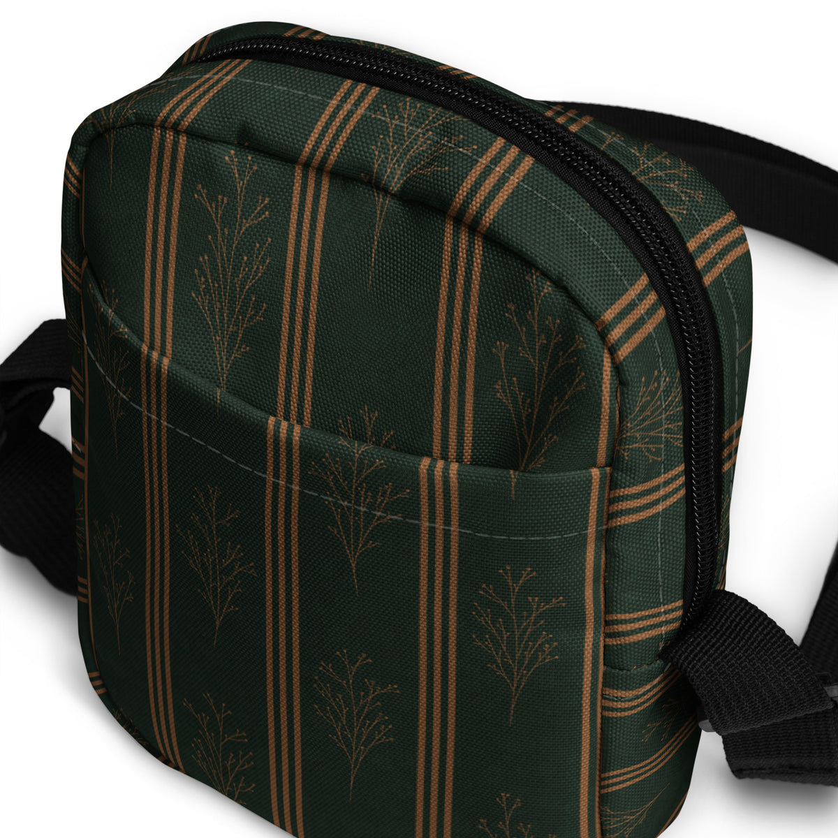 Green & Gold Botanical Crossbody Bag | Vintage Striped Purse