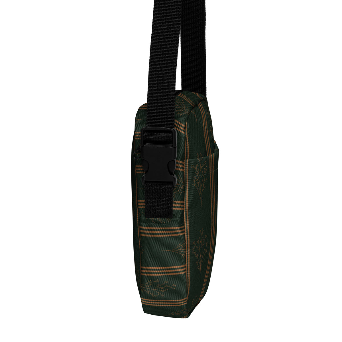 Green & Gold Botanical Crossbody Bag | Vintage Striped Purse