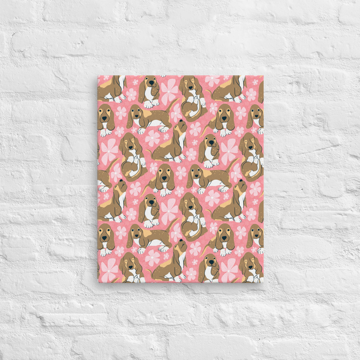 Basset Hound Canvas Print Pink – Floral Dog Wall Art