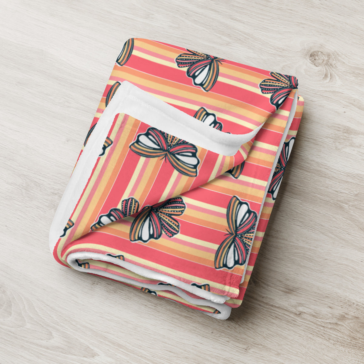 Retro Sunset Butterfly Throw Blanket | Colorful Butterfly Fleece Blanket | Cozy Retro Throw | Soft Whimsical Home Decor