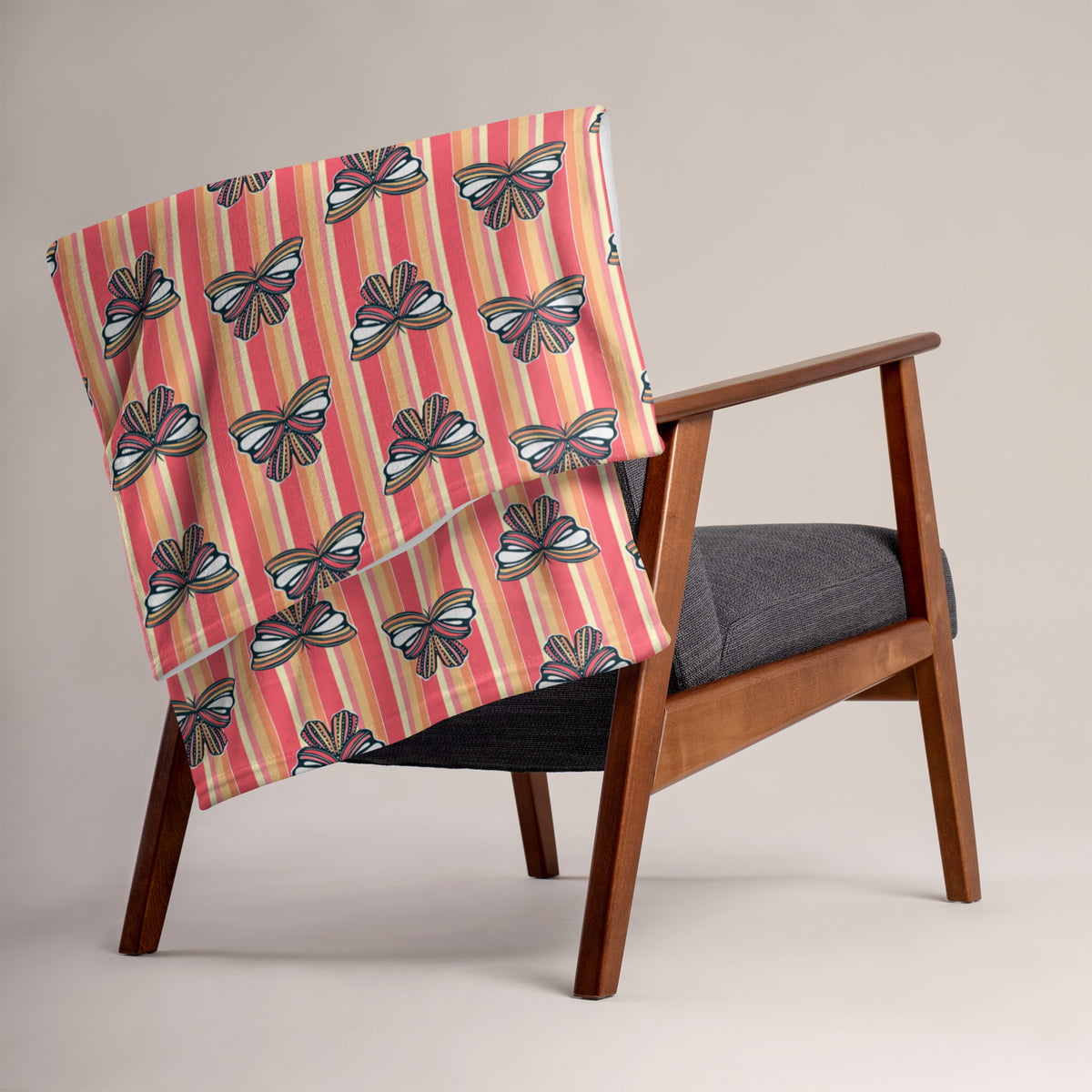 Retro Sunset Butterfly Throw Blanket | Colorful Butterfly Fleece Blanket | Cozy Retro Throw | Soft Whimsical Home Decor