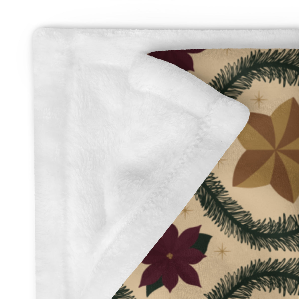 Vintage Poinsettia Christmas Fleece Blanket | Evergreen & Gold Holiday Throw