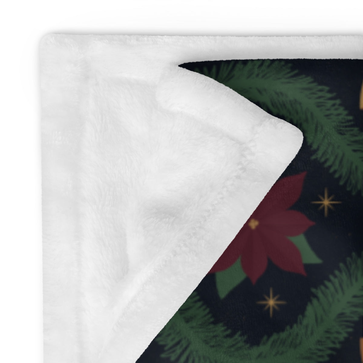 Blue Vintage Poinsettia Christmas Fleece Blanket | Evergreen Holiday Throw
