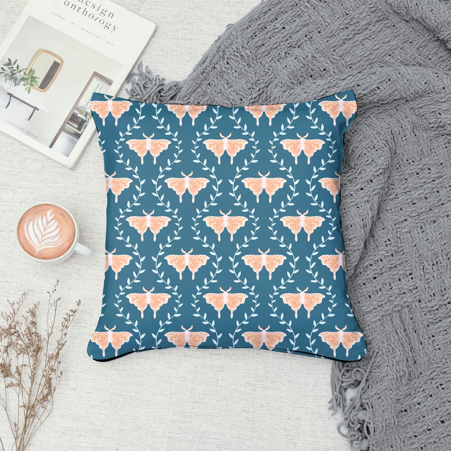 Whimsical Moth Seamless Pattern Blue – Dreamy 12x12” PNG, 300 DPI, Commercial Use