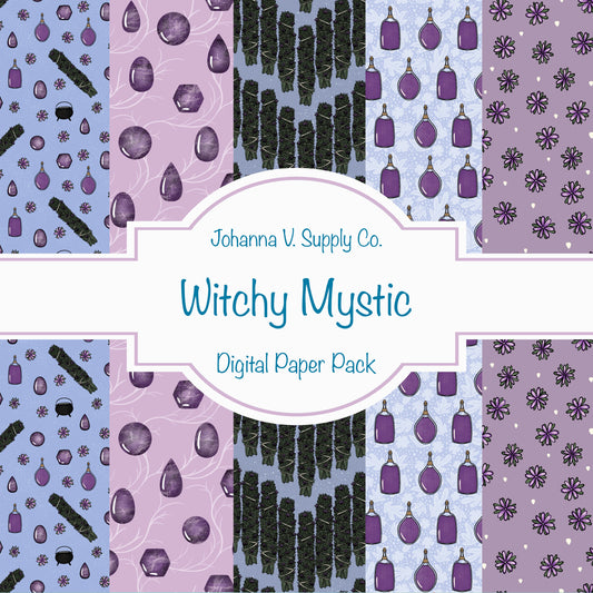 Mystic Witchy Seamless Pattern Bundle | Sage, Gemstones & Doodle Flowers | Boho Magical Designs for Small Business Use | Commercial & Personal