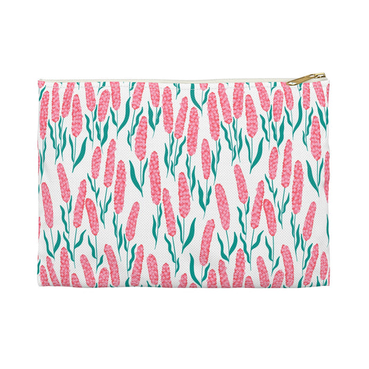 Pink Floral Zipper Pouch | Cottagecore Cosmetic Bag & Botanical Travel Case