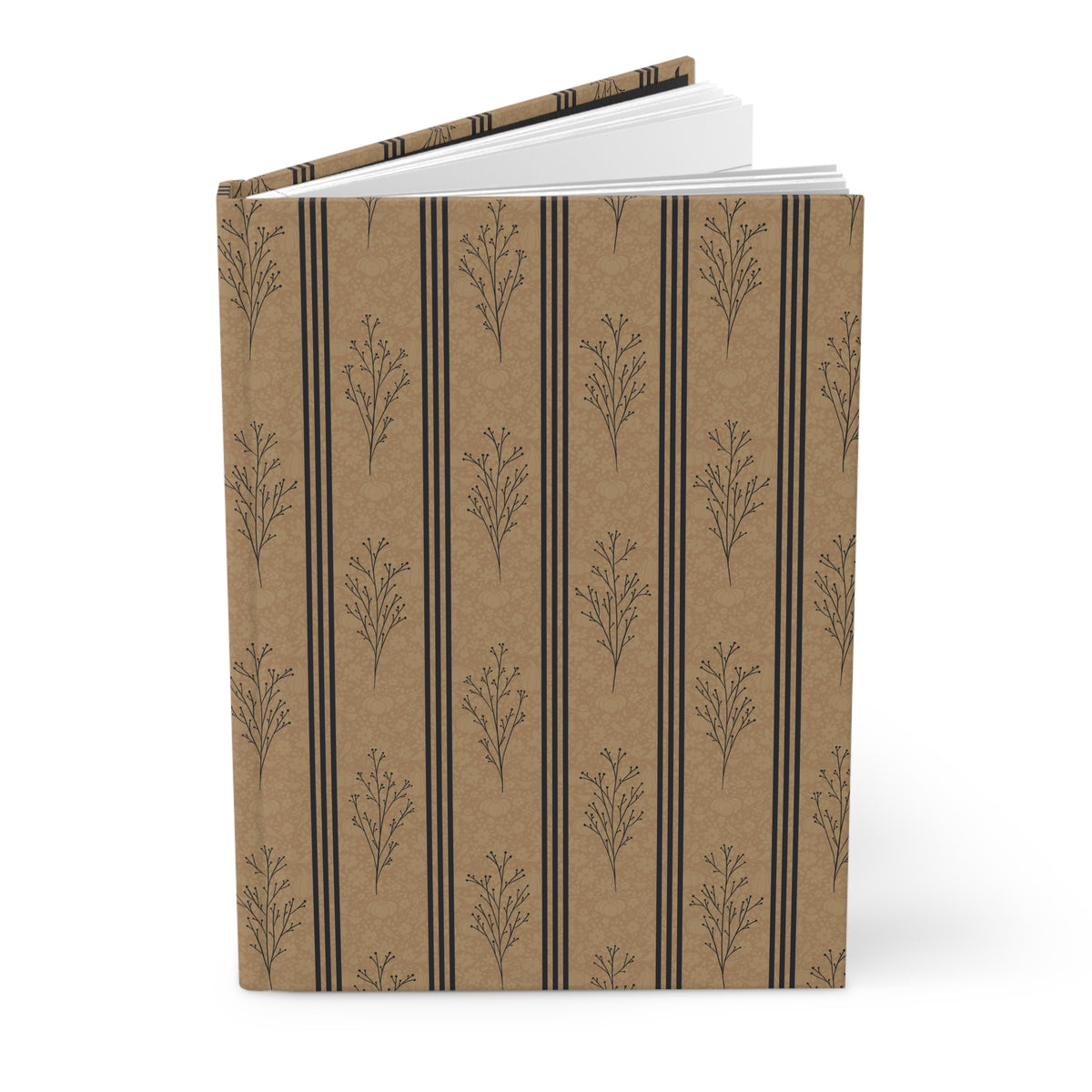 Black & Tan Botanical Striped Hardcover Journal | Vintage Lined Notebook