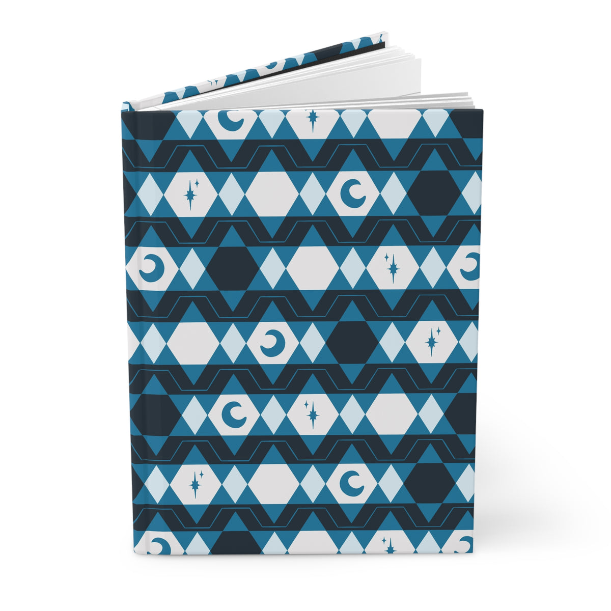 Blue Retro Celestial Hardcover Journal | Geometric Moon & Star Notebook