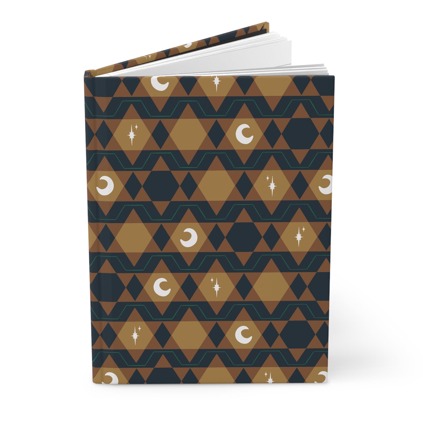 Earthy Retro Celestial Hardcover Journal | Geometric Moon & Star Notebook
