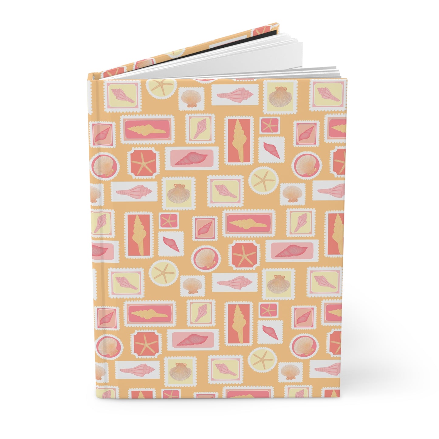Vintage Coastal Seashell Journal | Orange Beach Aesthetic Notebook | Retro Ocean Postage Stamp Diary | Summer Sunset Shell Journal | Cute Coastal Gift