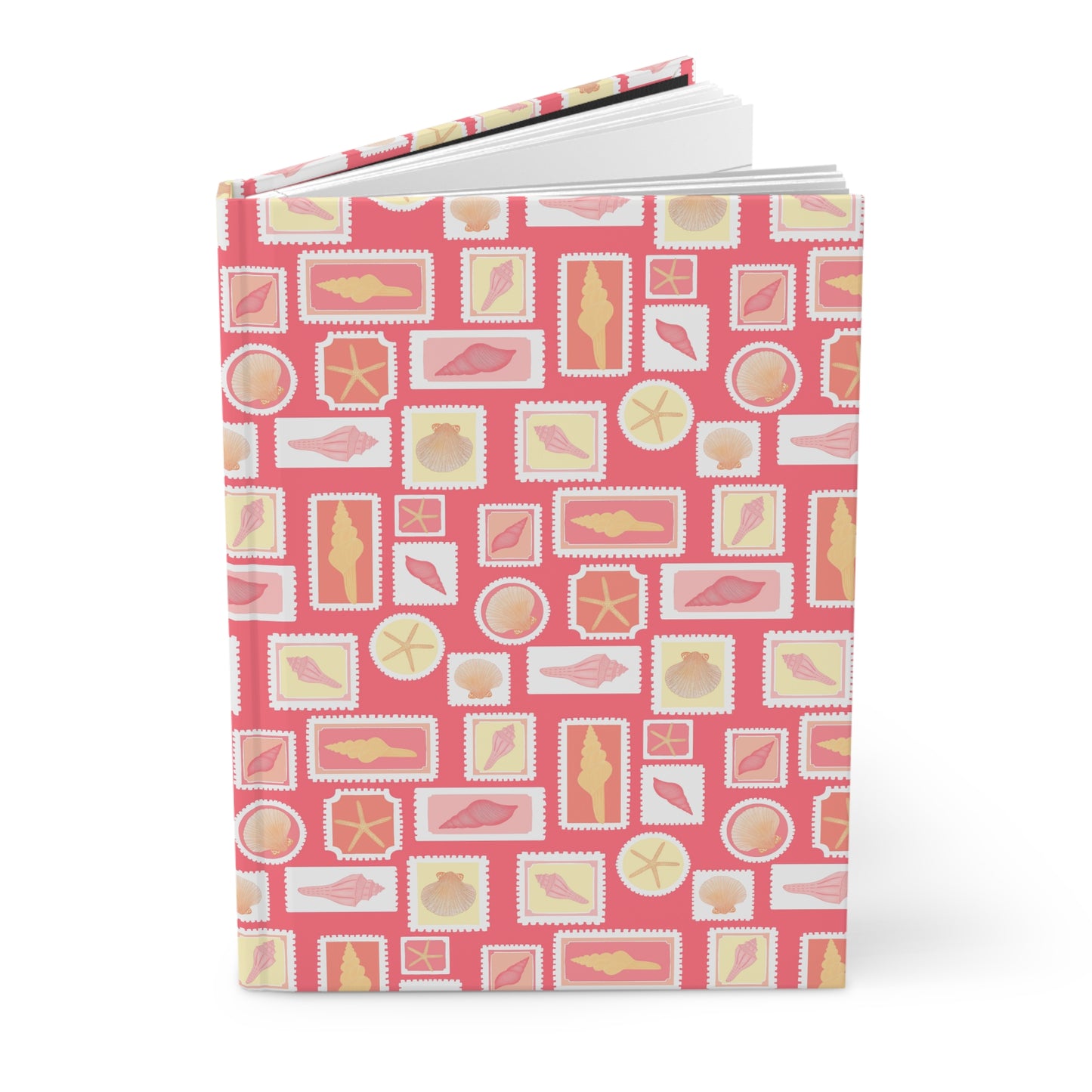 Vintage Coastal Seashell Journal | Beach Postage Stamp Notebook | Retro Ocean Aesthetic Diary | Pink Summer Shell Notebook | Cute Coastal Gift for Her