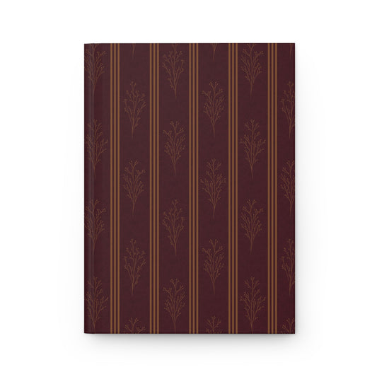 Red & Gold Botanical Striped Hardcover Journal | Vintage Lined Notebook