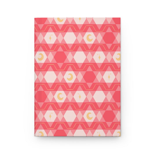 Pink Retro Celestial Hardcover Journal | Geometric Moon & Star Notebook