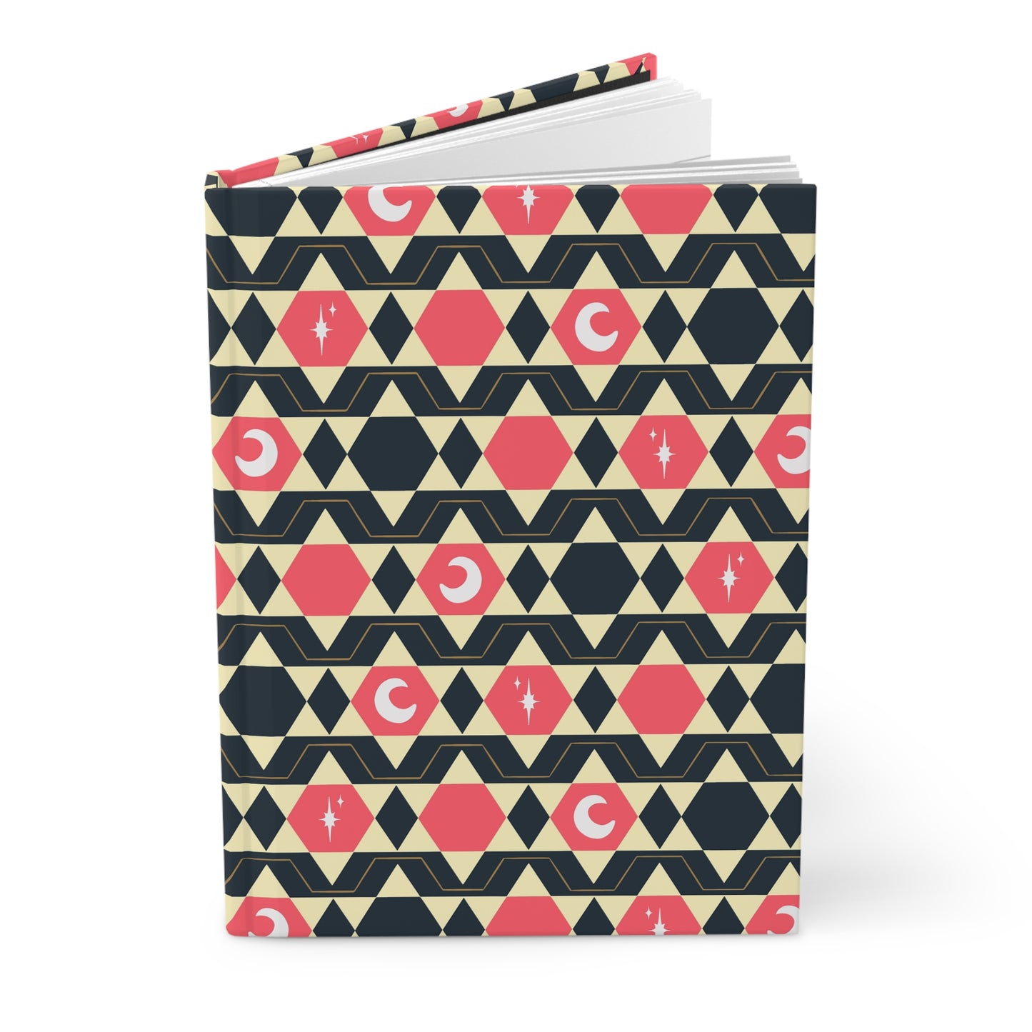 Retro Geometric Celestial Hardcover Journal | Moon & Star Lined Notebook