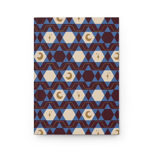 Burgundy & Blue Celestial Hardcover Journal | Retro Geometric Notebook