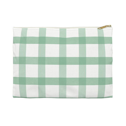 Mint Gingham Zipper Pouch | Cottagecore Cosmetic Bag | Green Checkered Travel Pouch | Floral Accessory Bag | Everyday Organizer