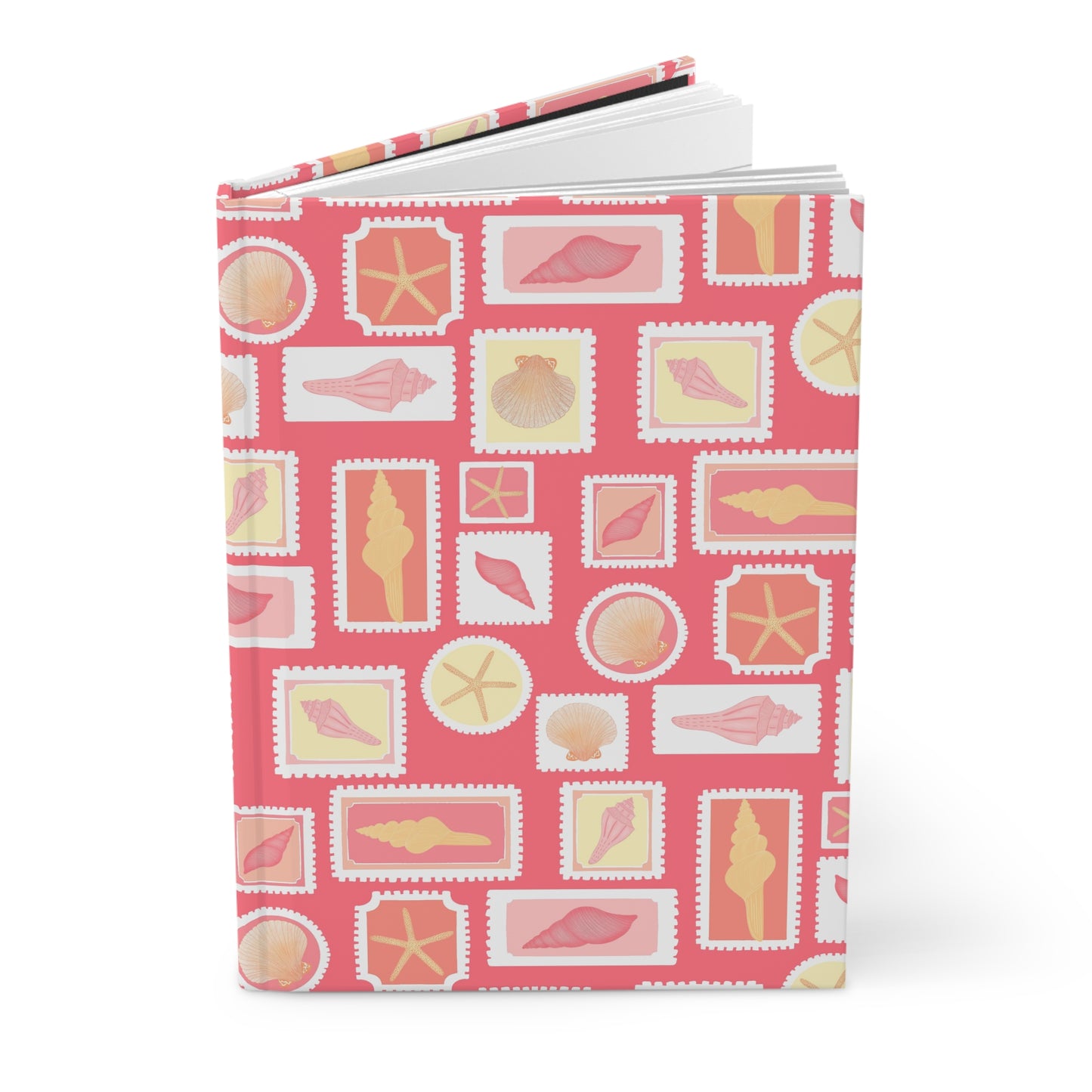 Vintage Coastal Seashell Journal | Beach Postage Stamp Notebook | Retro Ocean Aesthetic Diary | Pink Summer Shell Notebook | Cute Coastal Gift for Her