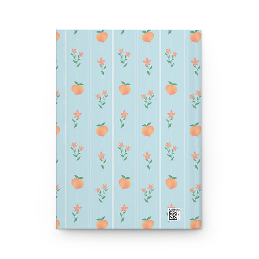 Coastal Peach & Floral Stripe Journal | Blue Botanical Hardcover Notebook | Cottagecore Writing Journal | Beach Cottage Diary | Peach Blossom Notebook