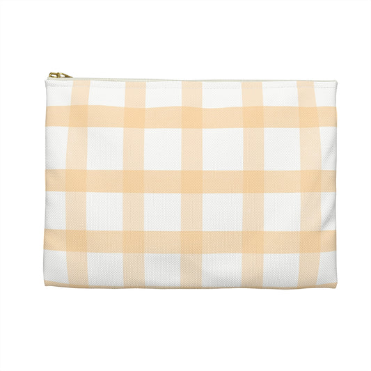 Golden Peach Gingham Zipper Pouch | Cottagecore Cosmetic Bag | Honey Yellow Checkered Travel Pouch | Orchard Accessory Bag | Everyday Organizer