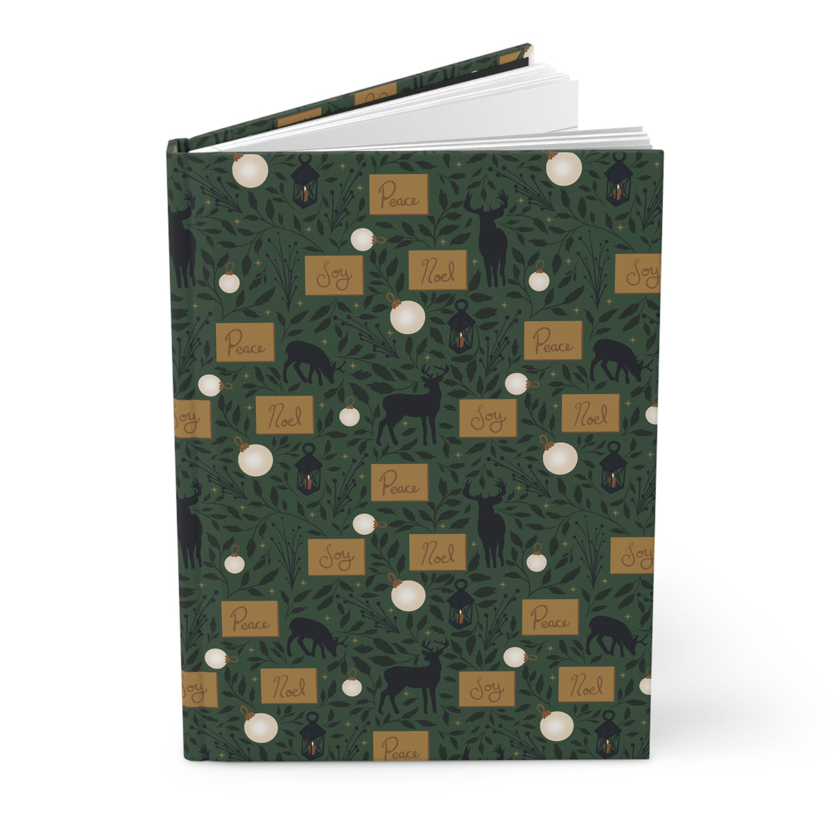 Green Woodland Deer Hardcover Journal | Vintage Christmas Lined Notebook