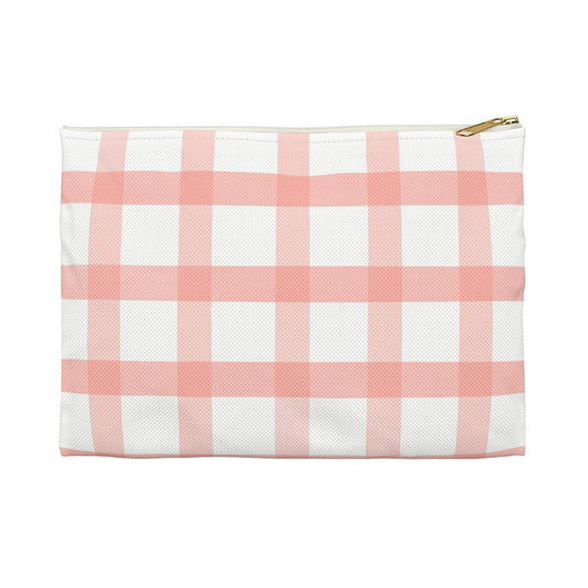 Peach & Pink Gingham Zipper Pouch | Cottagecore Cosmetic Bag | Floral Travel Pouch | Peach Blossom Accessory Bag | Everyday Organizer