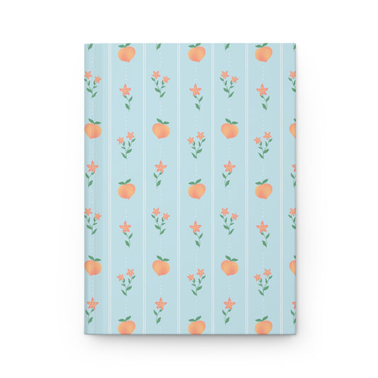 Coastal Peach & Floral Stripe Journal | Blue Botanical Hardcover Notebook | Cottagecore Writing Journal | Beach Cottage Diary | Peach Blossom Notebook