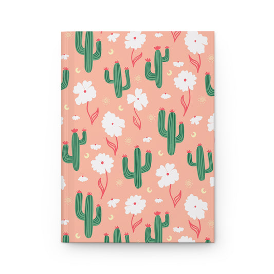 Peach Cactus & Wildflower Hardcover Journal | Desert Floral Lined Notebook