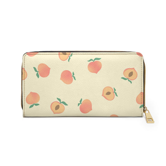 Cream Peach Wallet | Floral Zip Wallet for Women | Cottagecore Wallet | Botanical Peach Wristlet | Orchard Inspired Accessory