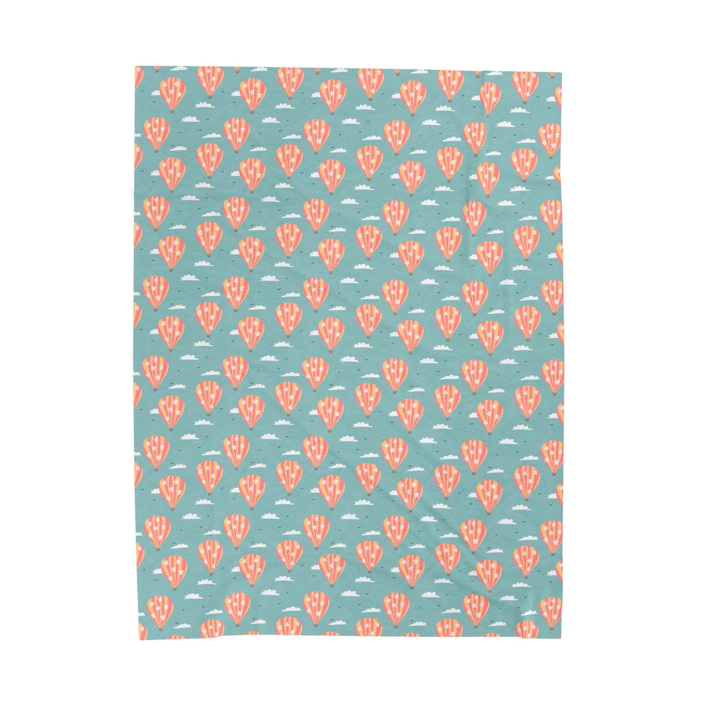 Blooming Skies Blanket – Teal Hot Air Balloon Throw | Coastal Dream Aesthetic Blanket | Whimsical Floral Sky Cozy Blanket Gift