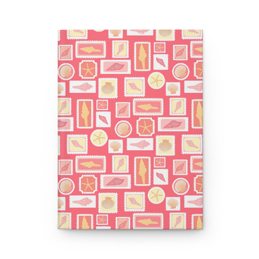 Vintage Coastal Seashell Journal | Beach Postage Stamp Notebook | Retro Ocean Aesthetic Diary | Pink Summer Shell Notebook | Cute Coastal Gift for Her