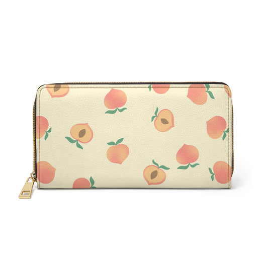 Cream Peach Wallet | Floral Zip Wallet for Women | Cottagecore Wallet | Botanical Peach Wristlet | Orchard Inspired Accessory