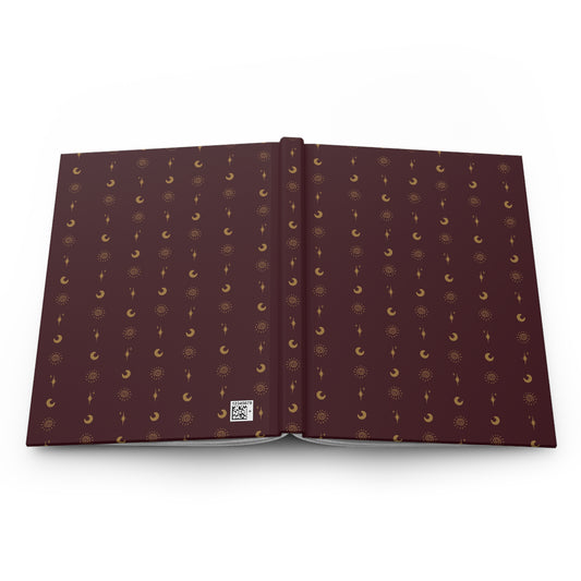 Burgundy & Gold Celestial Hardcover Journal | Sun Moon & Star Notebook
