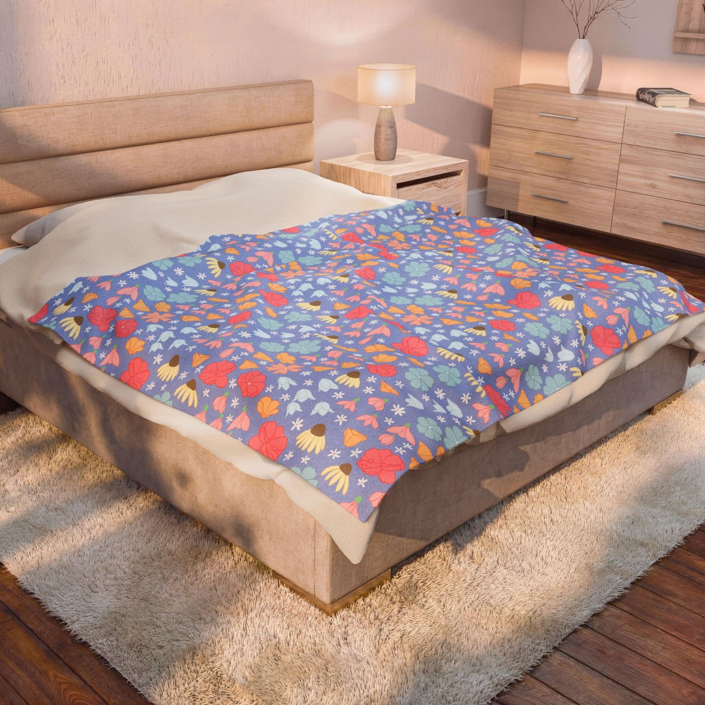 Spring Meadow Floral Throw Blanket – Cottagecore Wildflower Pastel Botanical Cozy Home Decor