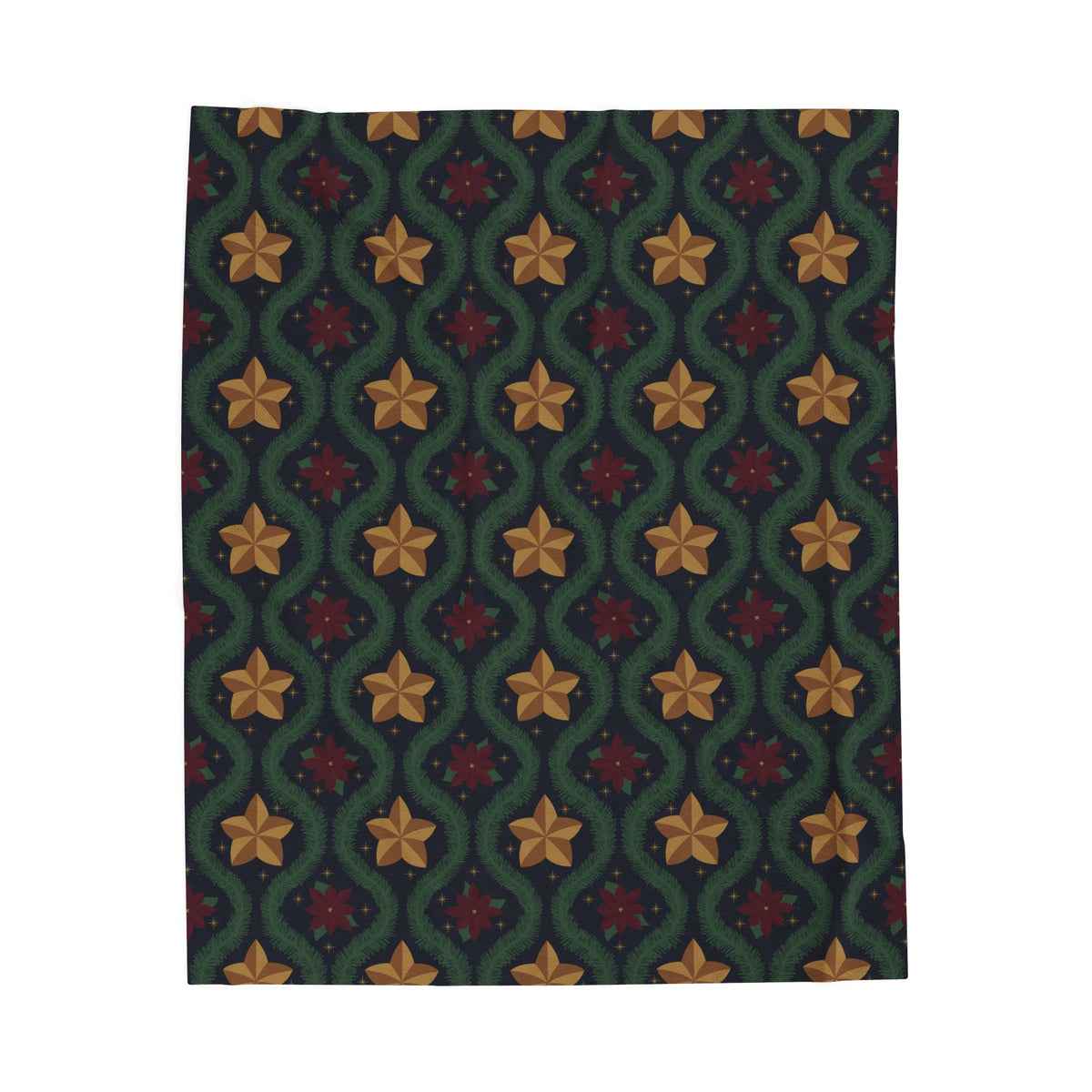 Blue Vintage Poinsettia Christmas Fleece Blanket | Evergreen Holiday Throw