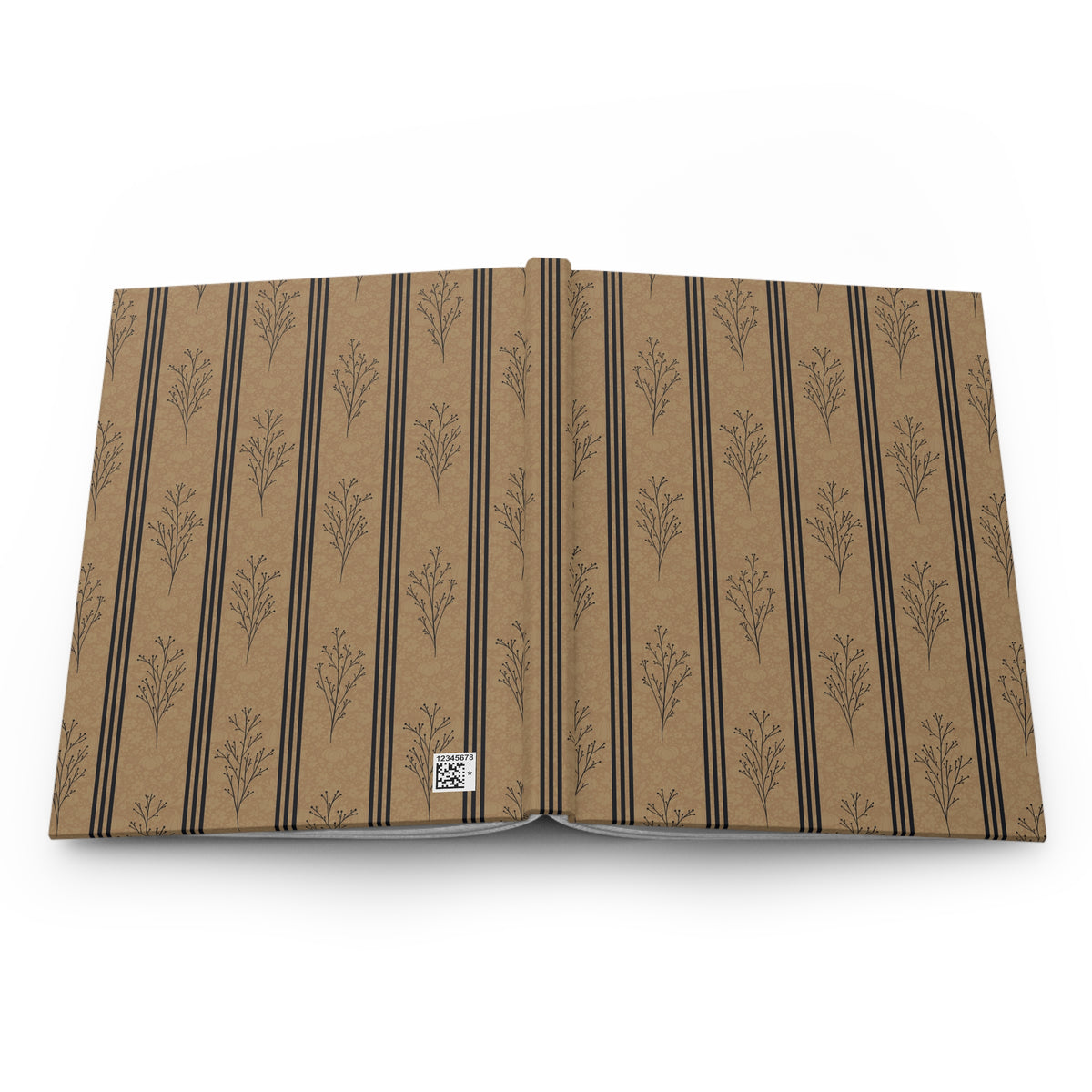 Black & Tan Botanical Striped Hardcover Journal | Vintage Lined Notebook