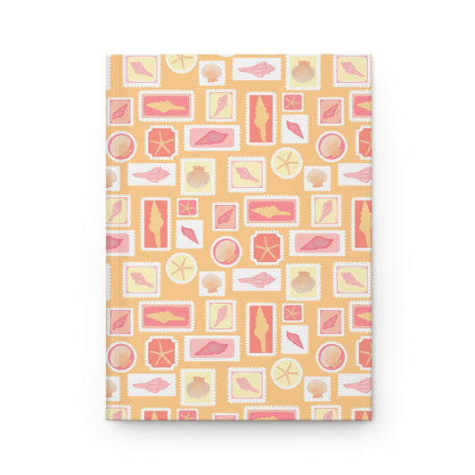 Vintage Coastal Seashell Journal | Orange Beach Aesthetic Notebook | Retro Ocean Postage Stamp Diary | Summer Sunset Shell Journal | Cute Coastal Gift