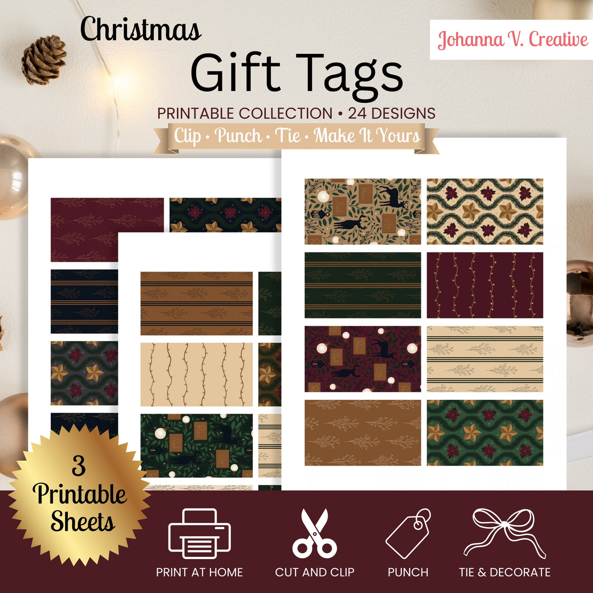 Printable Christmas Gift Tags | 24 Holiday Gift Tag Designs